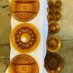 Amber Tiara Dinnerware set with 2 relish and 1 egg platters